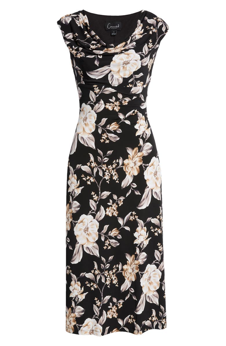 Connected Apparel Floral Print Cowl Neck Midi Dress, Alternate, color, 