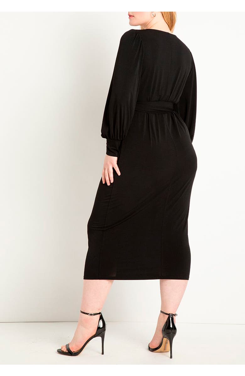 ELOQUII Cross Front Midi Dress, Alternate, color, Totally Black