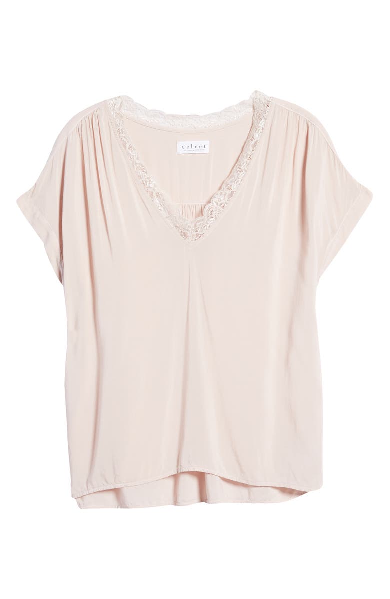 Velvet by Graham & Spencer Lace Trim Short Sleeve Blouse, Alternate, color, 