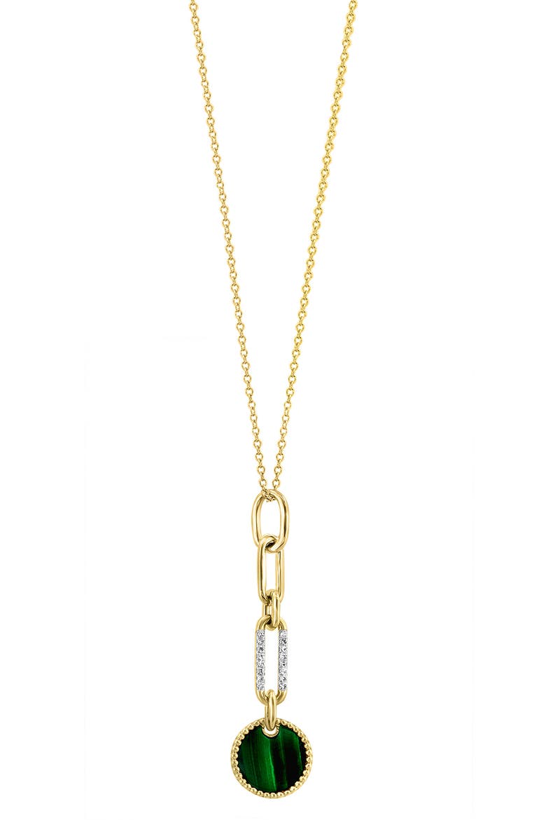 14K Yellow Gold Diamond & Malachite Disc Y-Necklace, Main, color, GREEN