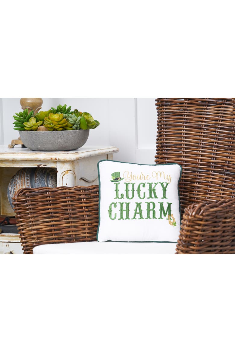 St. Patrick's Day "You're My Lucky Charm" Embroidered Mini Accent Pillow, 10" x 10", Alternate, color, Green