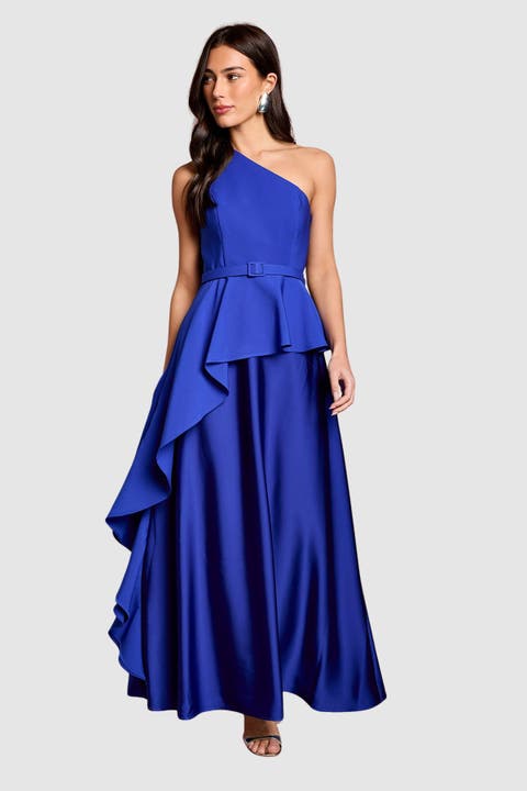 Asymmetric One-Shoulder Satin Maxi Dress