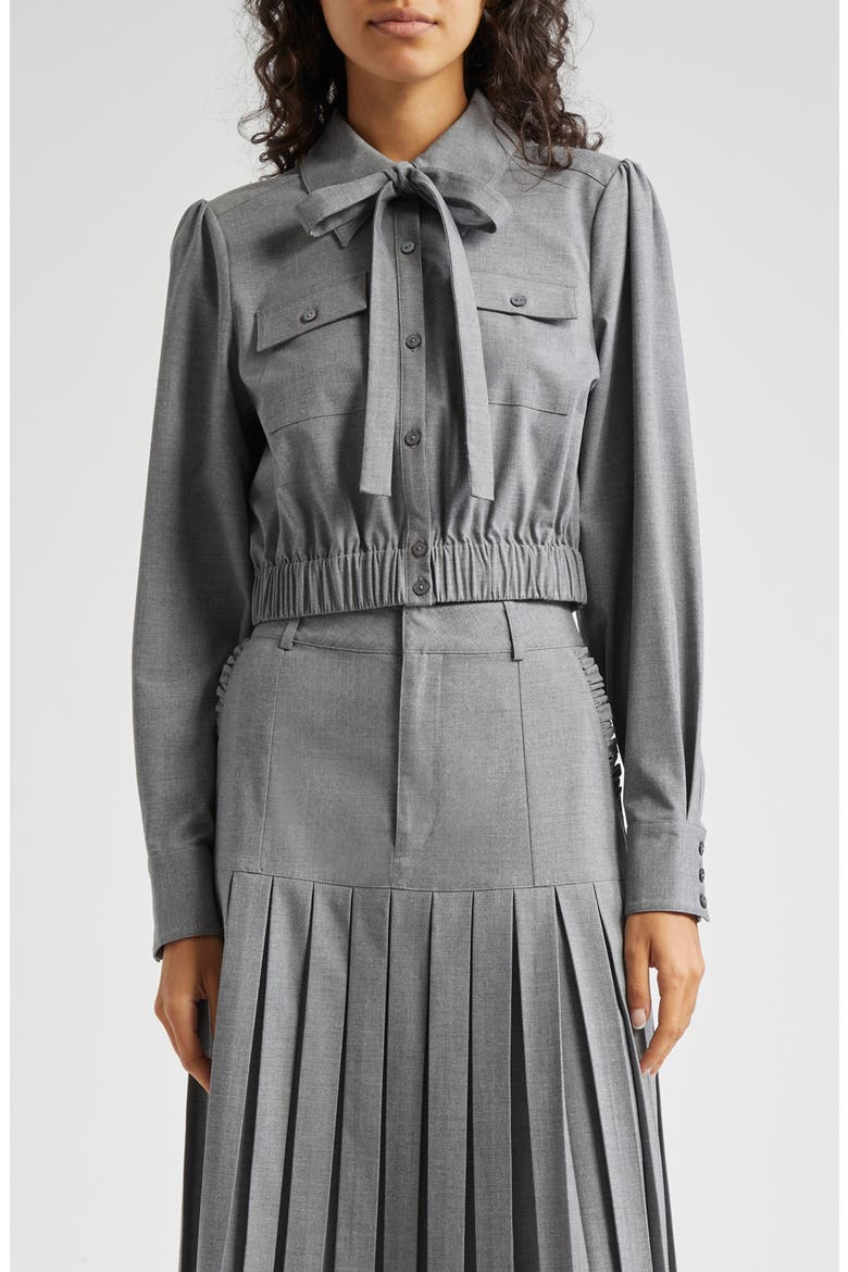 Francesca Tie Neck Button-Up Shirt, Main, color, STEEL GREY