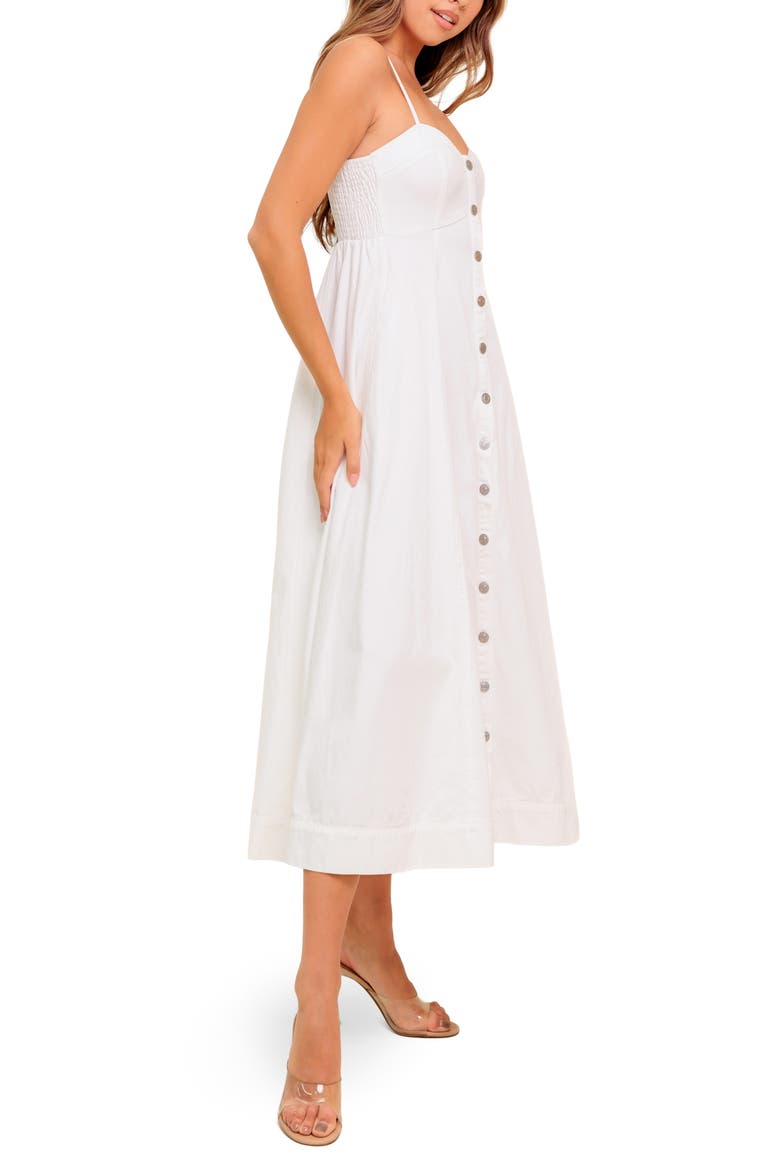 Denim Button Front Midi Dress, Alternate, color, WHITE