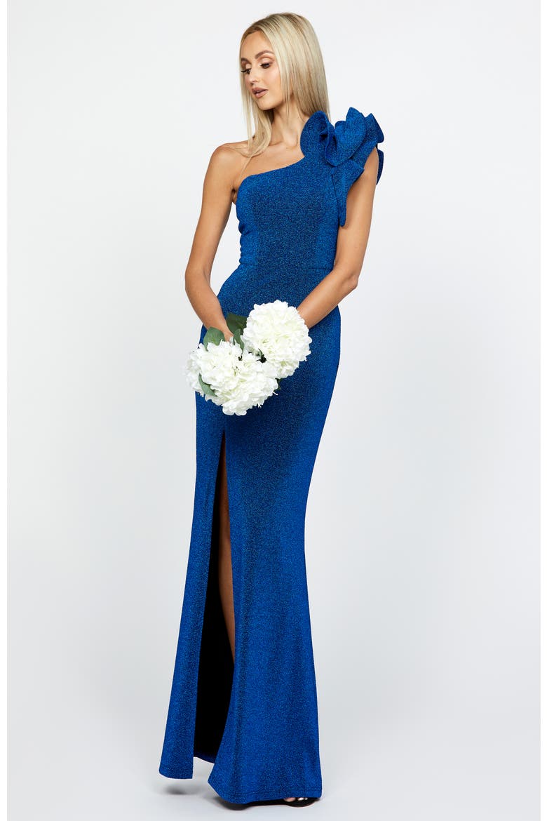 Kristi One Shoulder Gown, Alternate, color, COBALT