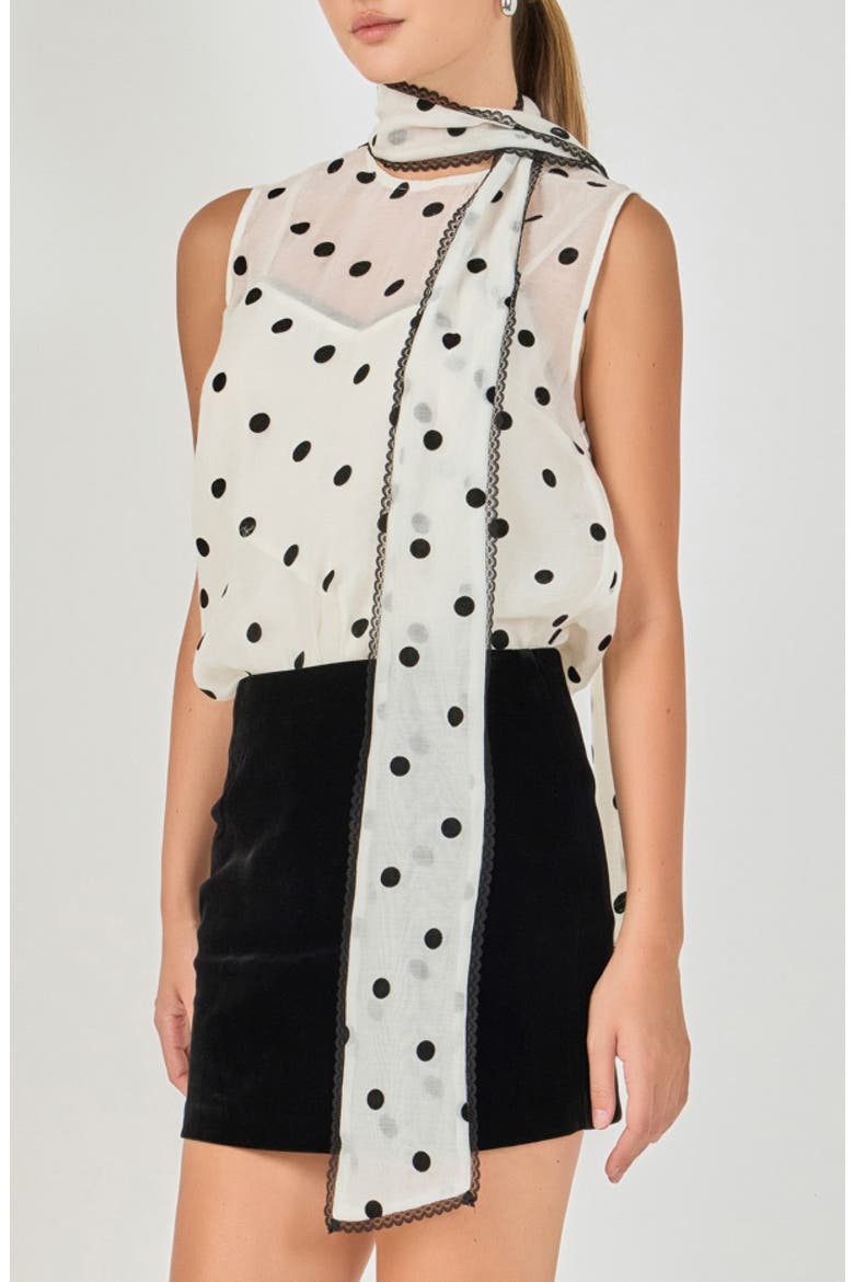 Polka Dot Bow Neck Sleeveless Top, Alternate, color, OFF WHITE