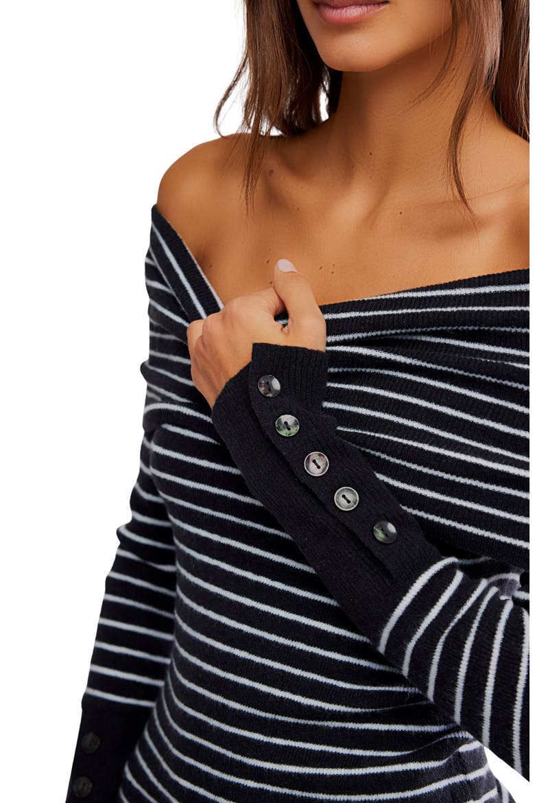 Evergreen Off the Shoulder Sweater, Alternate, color, BLACK/ WHITE COMBO