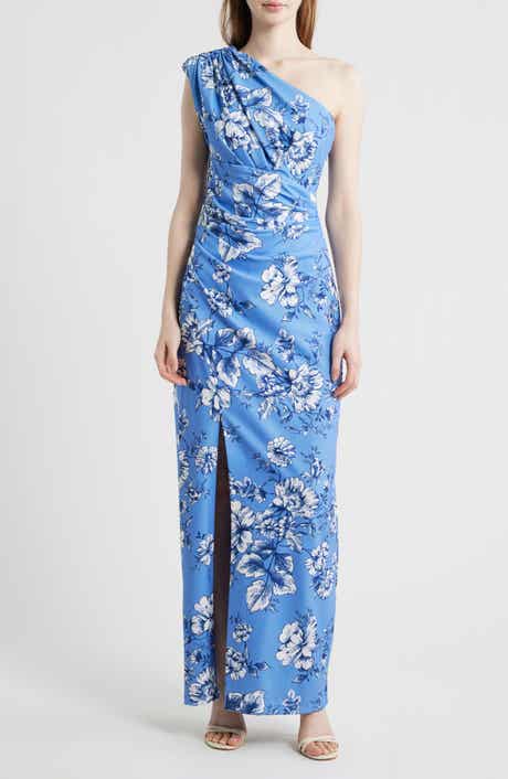 Toile One-Shoulder Scuba Crepe Column Gown