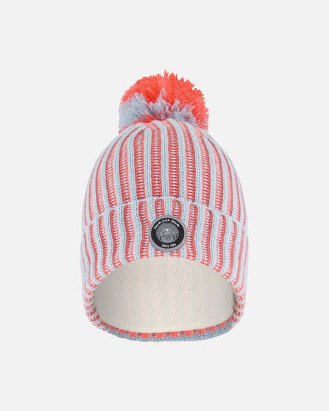Girl's Knit Hat Air Blue And Coral