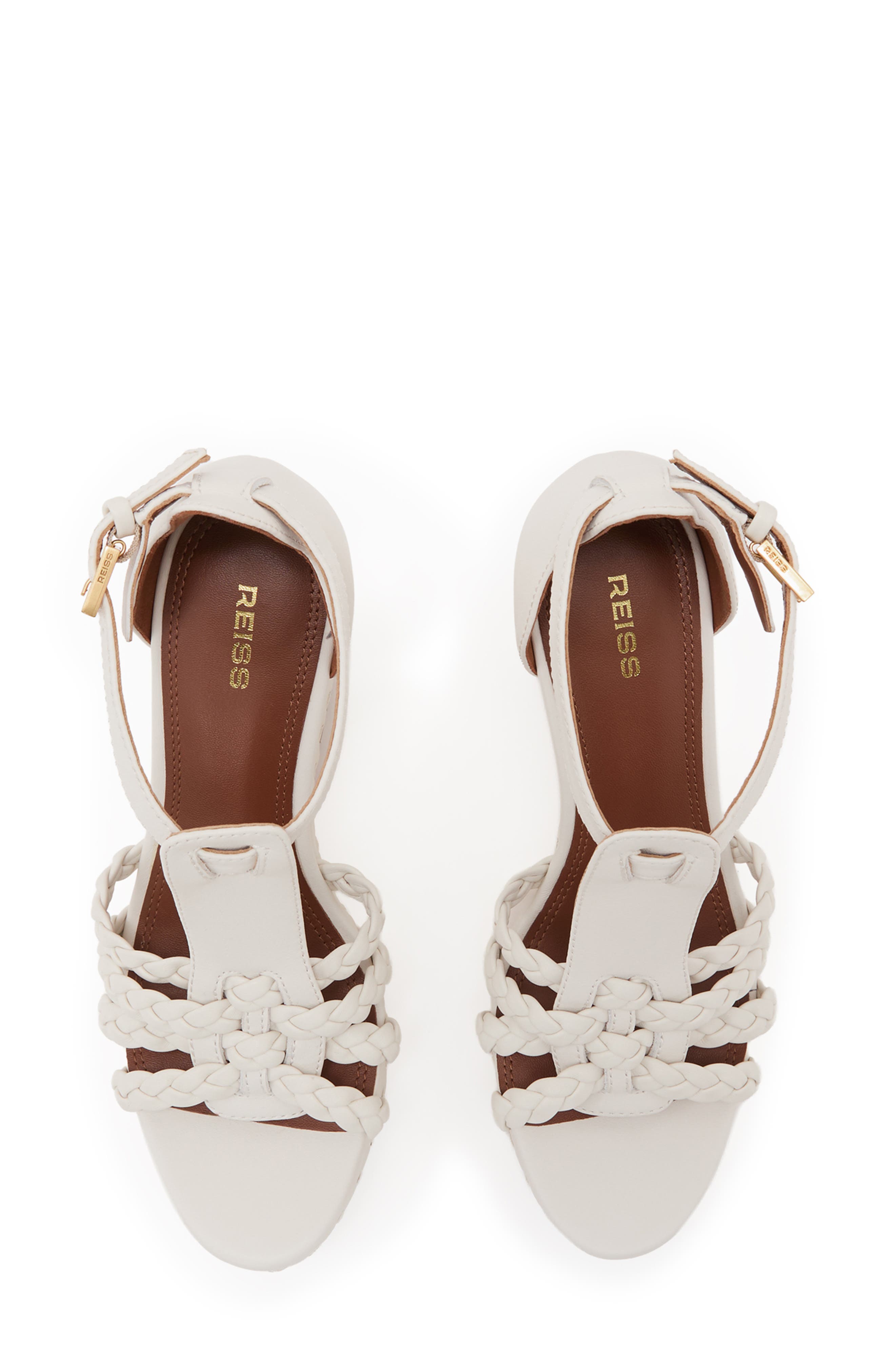 Reiss Frances Braided Wedge Ankle Strap Sandal, Alternate, color, White