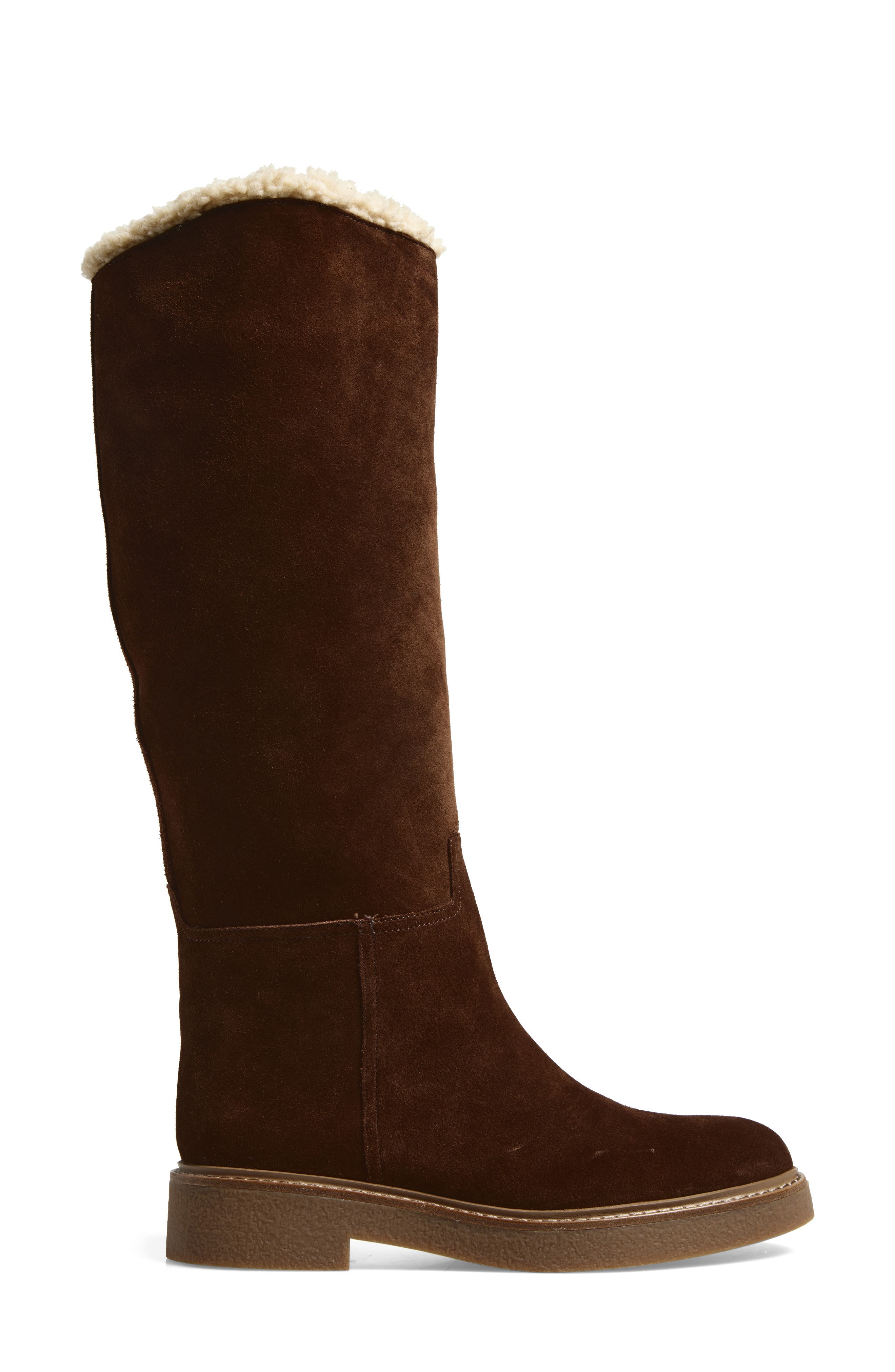 Jeffrey Campbell Zabini Faux Shearling Lined Knee High Boot, Alternate, color, Brown Suede Combo