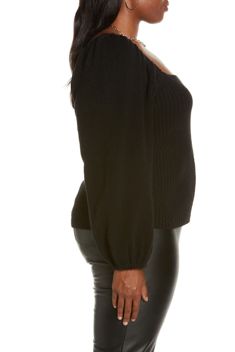 Puff Sleeve Square Neck Sweater, Alternate, color, BLACK