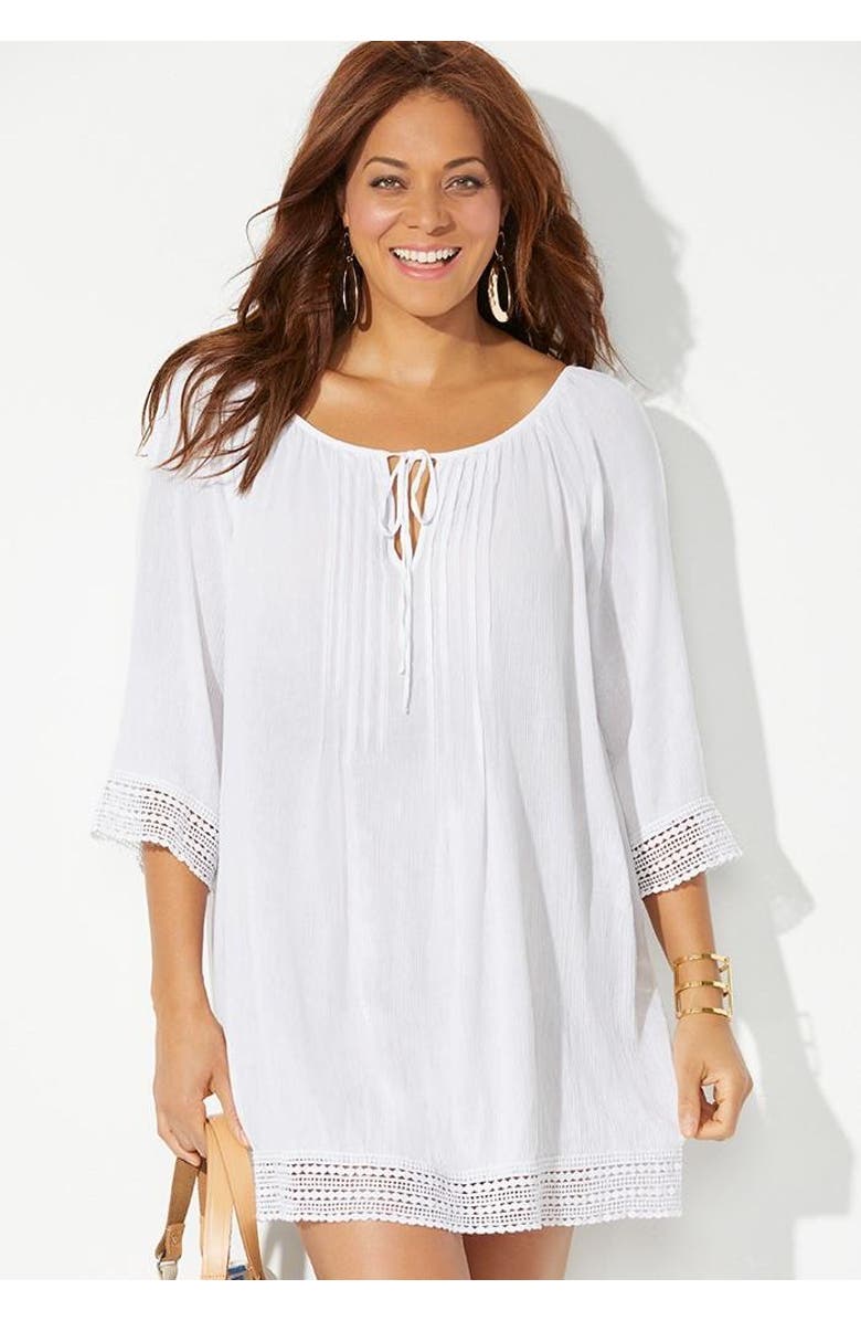 Swimsuits for All Giana Crochet Cover Up Tunic, Alternate, color, White