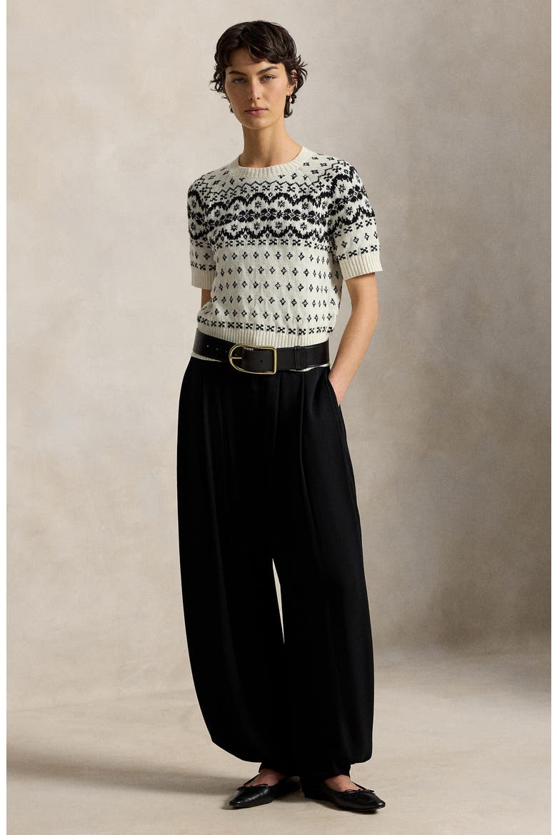 Fair Isle Short Sleeve Wool Blend Sweater, Alternate, color, WINTER CRM