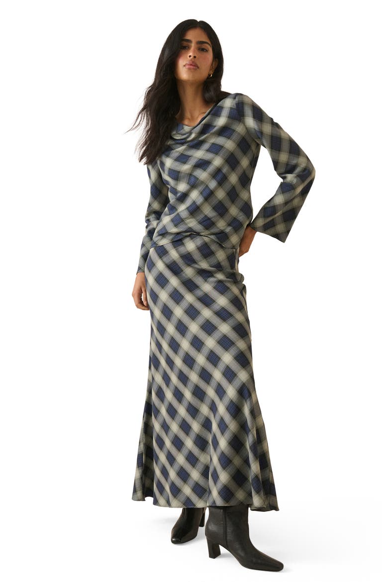 Cruz Cowl Neck Plaid Top, Alternate, color, BLUE