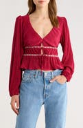 All in Favor Tie Front Satin Plissé Top
