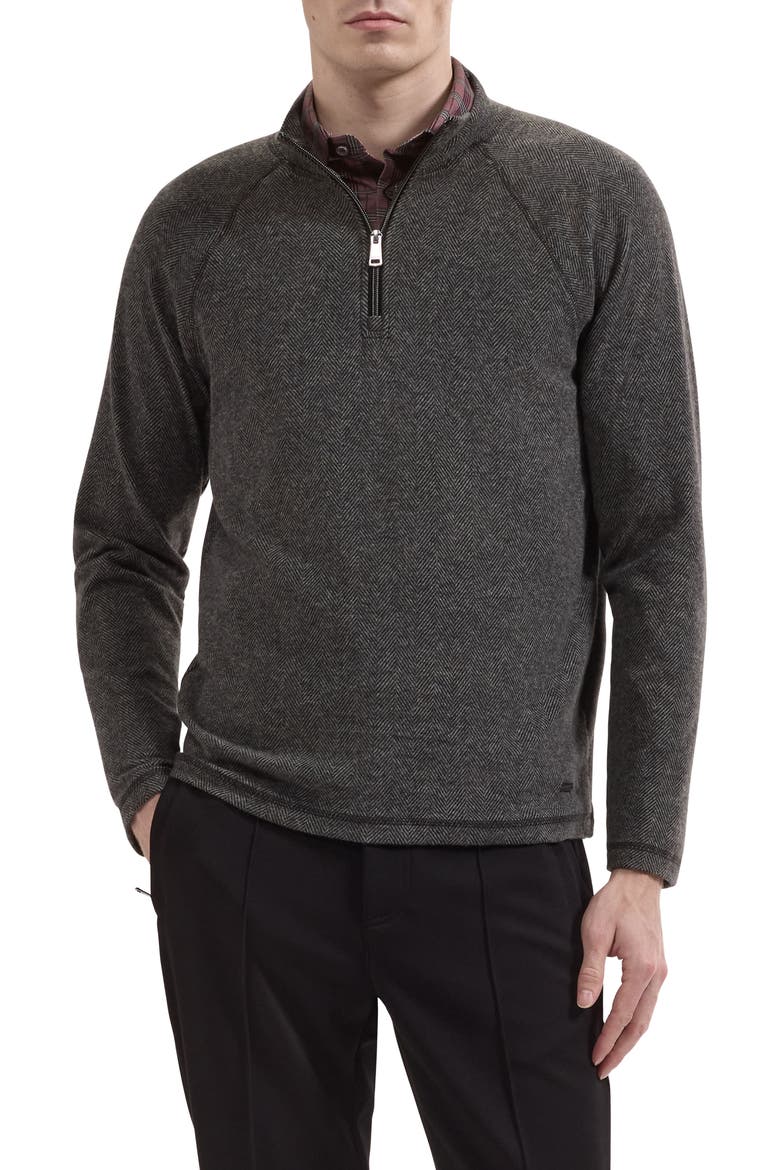 Herringbone Quarter Zip Knit Top, Main, color, BLACK