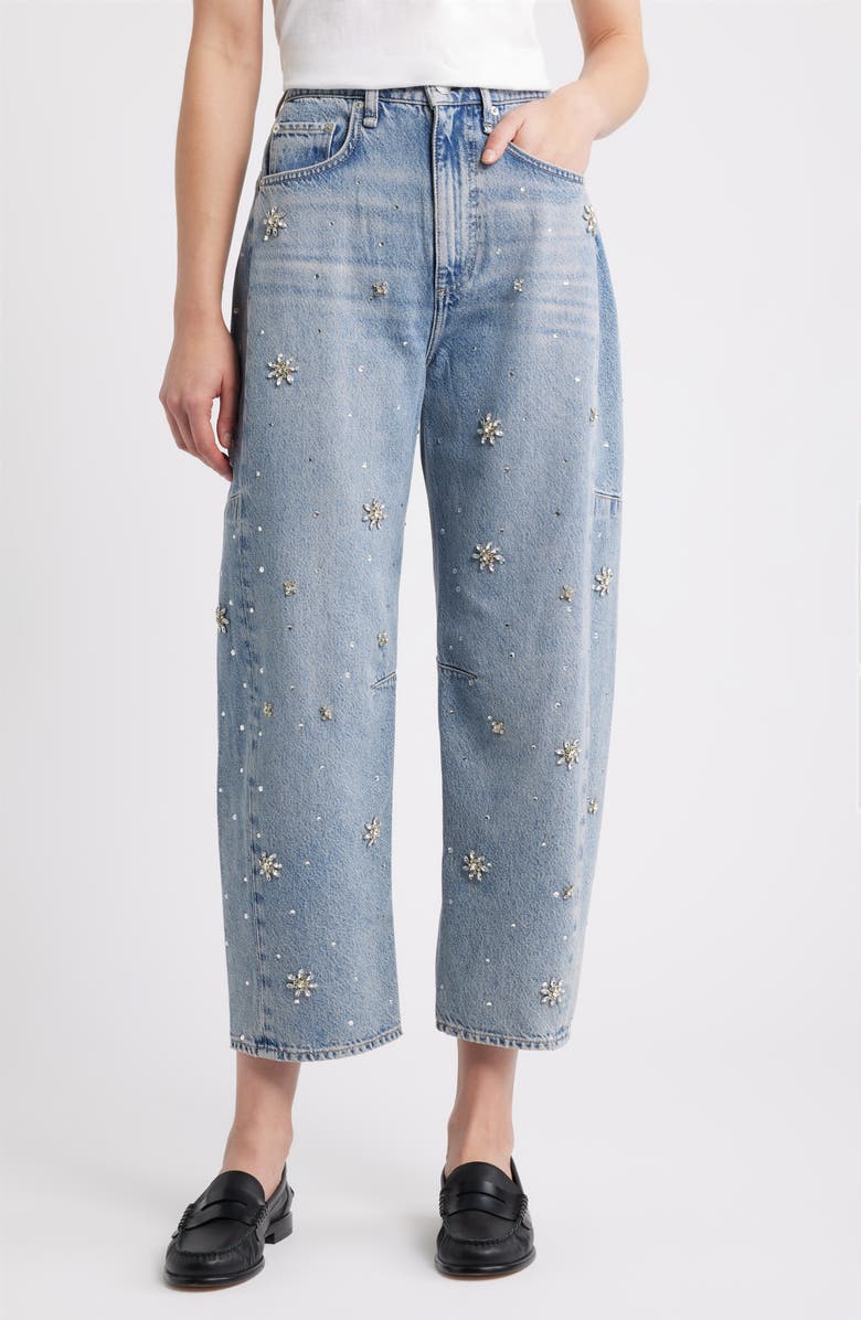 rag & bone Charlie Flower Crystal High Waist Ankle Barrel Jeans, Main, color, 