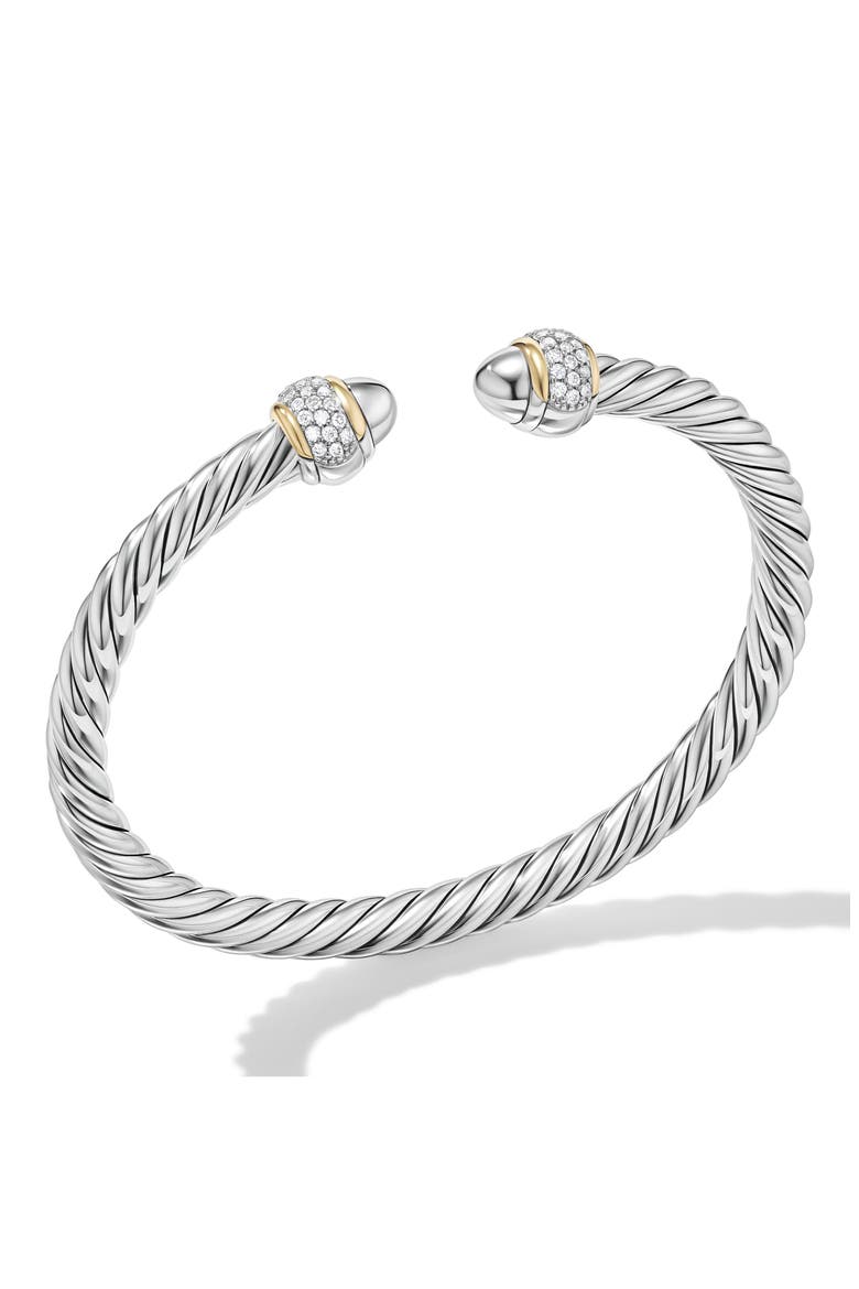 Cable Bracelet with Diamonds, 5mm, Alternate, color, STERLING SILVER/ 18KY GOLD