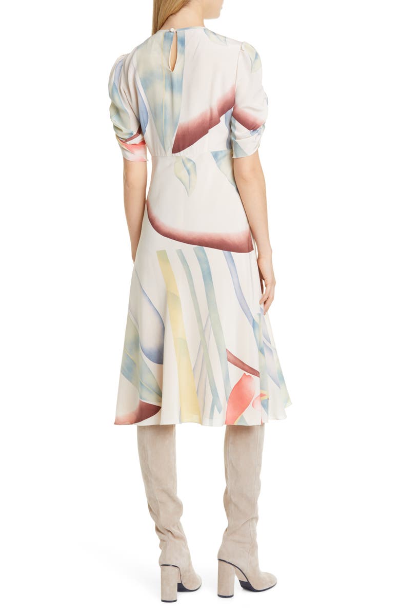 Etro Watercolor Leaf Print Silk Midi Dress, Alternate, color,