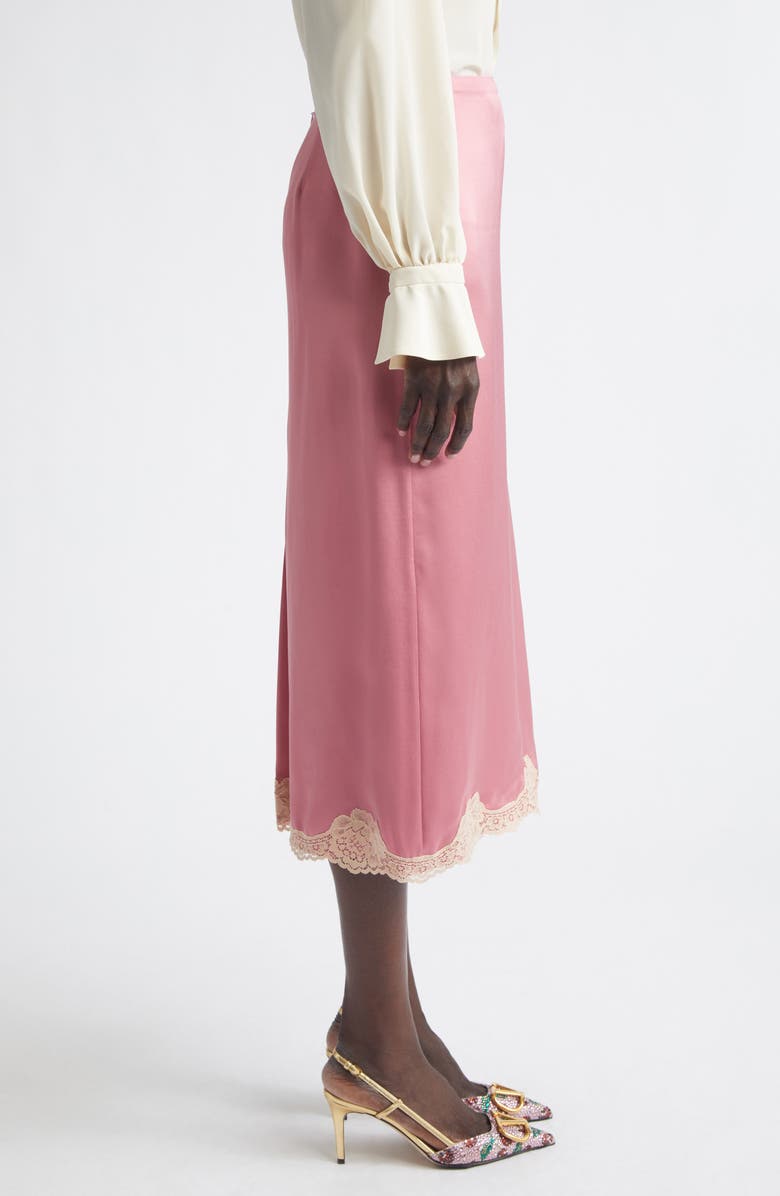 Valentino Lace Trim Satin Cady Slip Skirt, Alternate, color, Dusty Rose