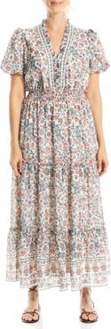 MAX STUDIO V-Neck Short Sleeve Tiered Maxi Dress