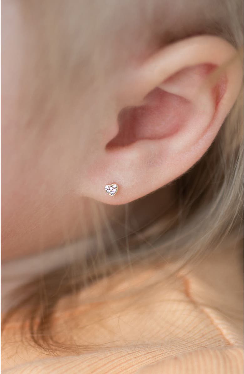 In Season Jewelry 14k Tiny Pave Cubic Zirconia Heart Earrings, Alternate, color, Gold