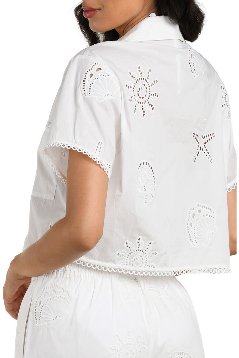 Bayside Crop Stretch Cotton Cover-Up Shirt, Alternate, color, WHITE
