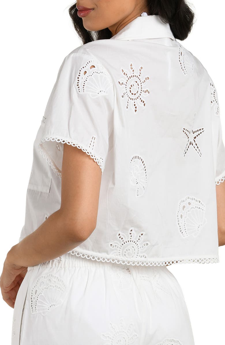 La Blanca Bayside Crop Stretch Cotton Cover-Up Shirt, Alternate, color, White