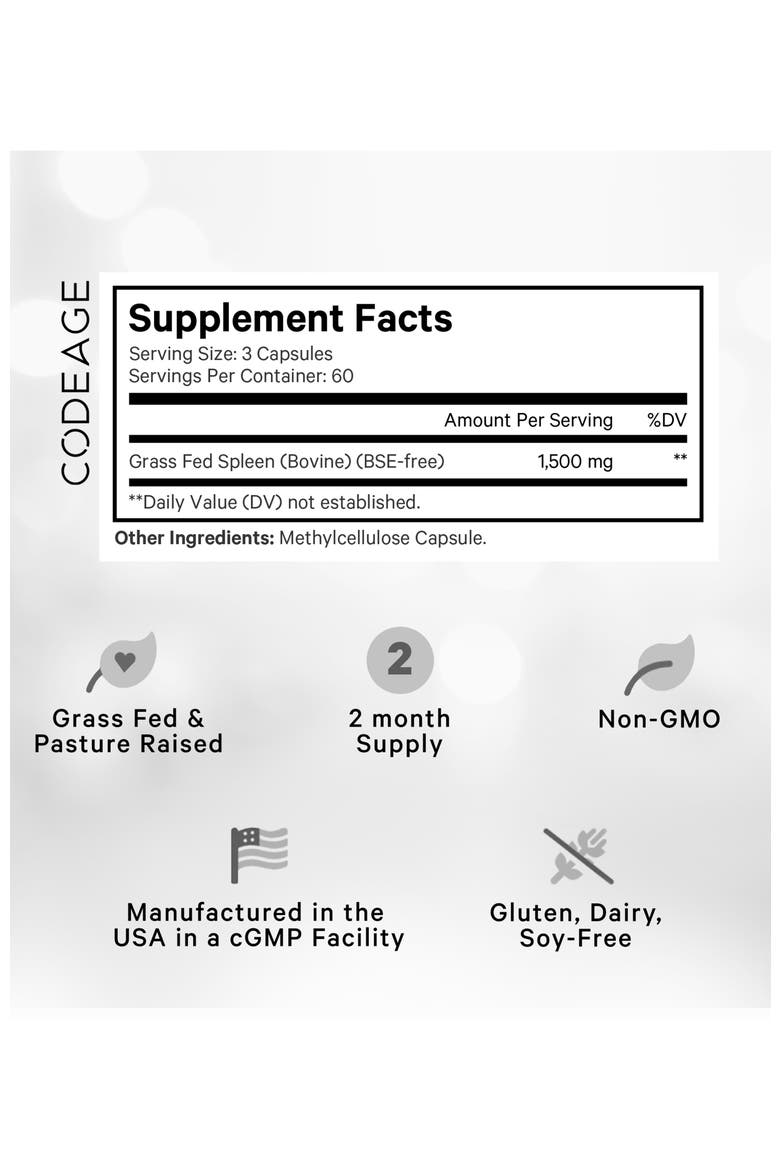 Grass-Fed Beef Spleen Glandular Supplement, Alternate, color, White