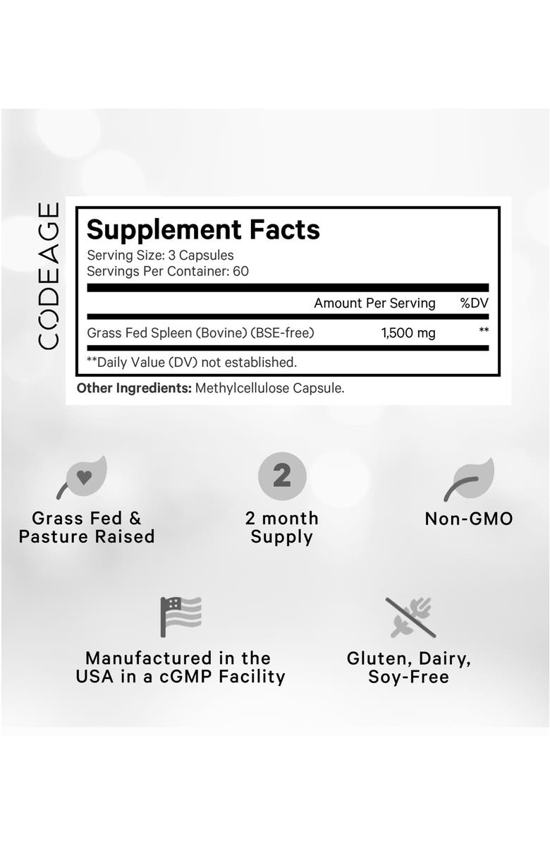 Codeage Grass-Fed Beef Spleen Glandular Supplement, Alternate, color, White