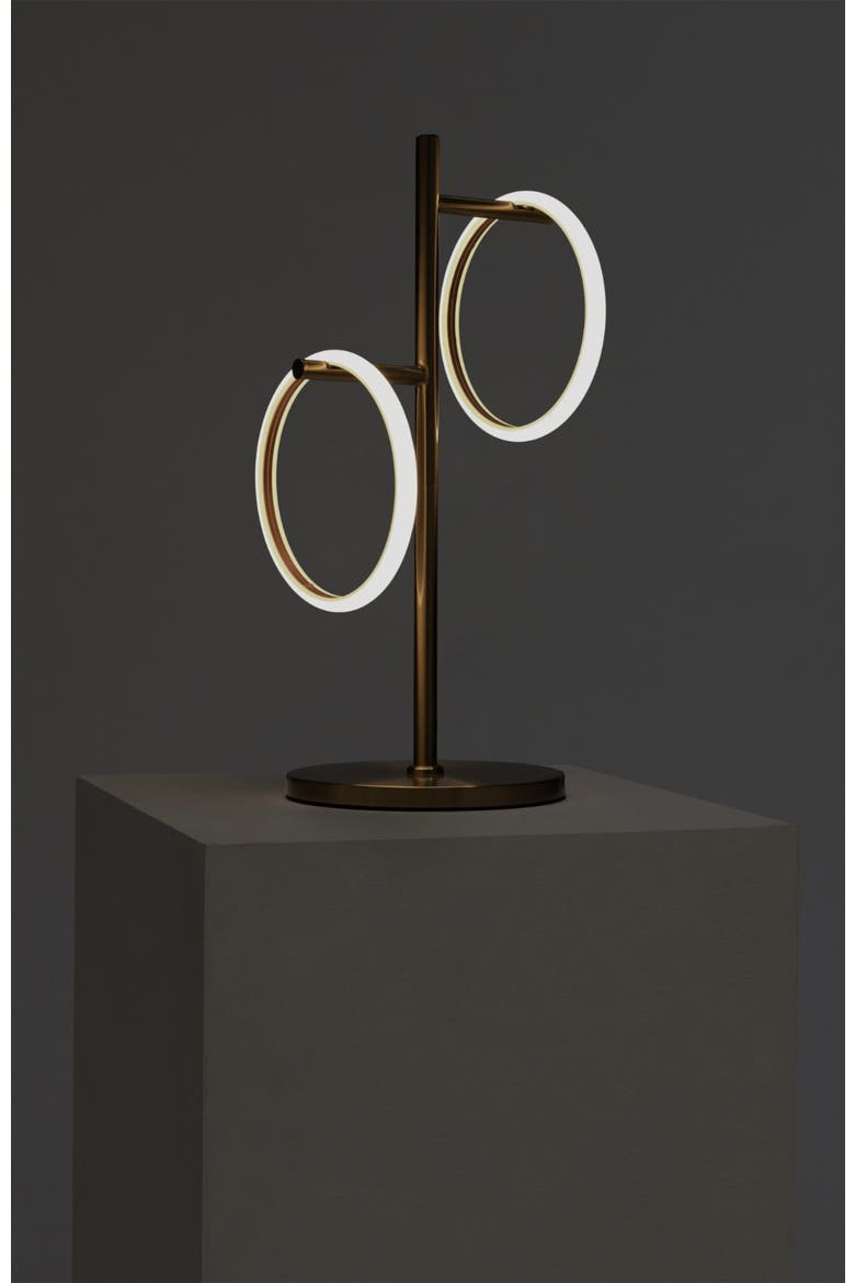 Saturn 21" LED Table Lamp with Built-In 3-Way Dimmer and 2 Removable Ring Lights, Alternate, color, Antique Brass