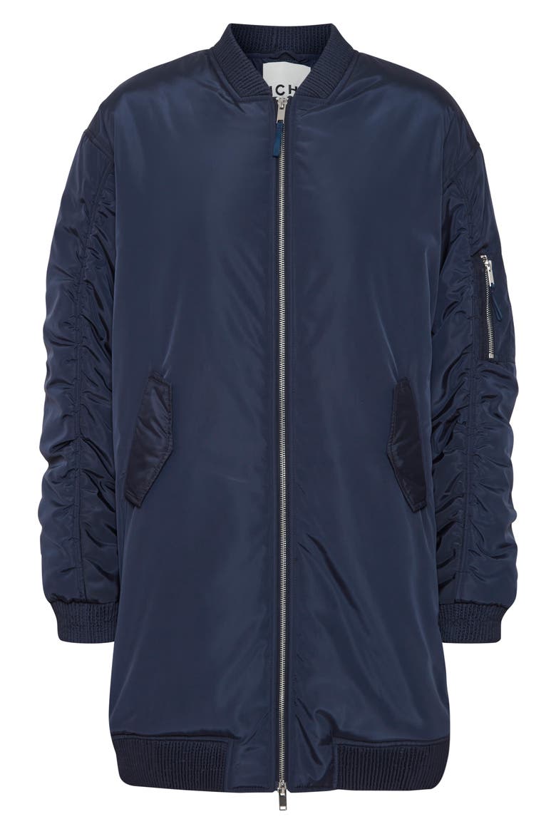 Oversize Ruched Sleeve Bomber Jacket, Main, color, DARK NAVY