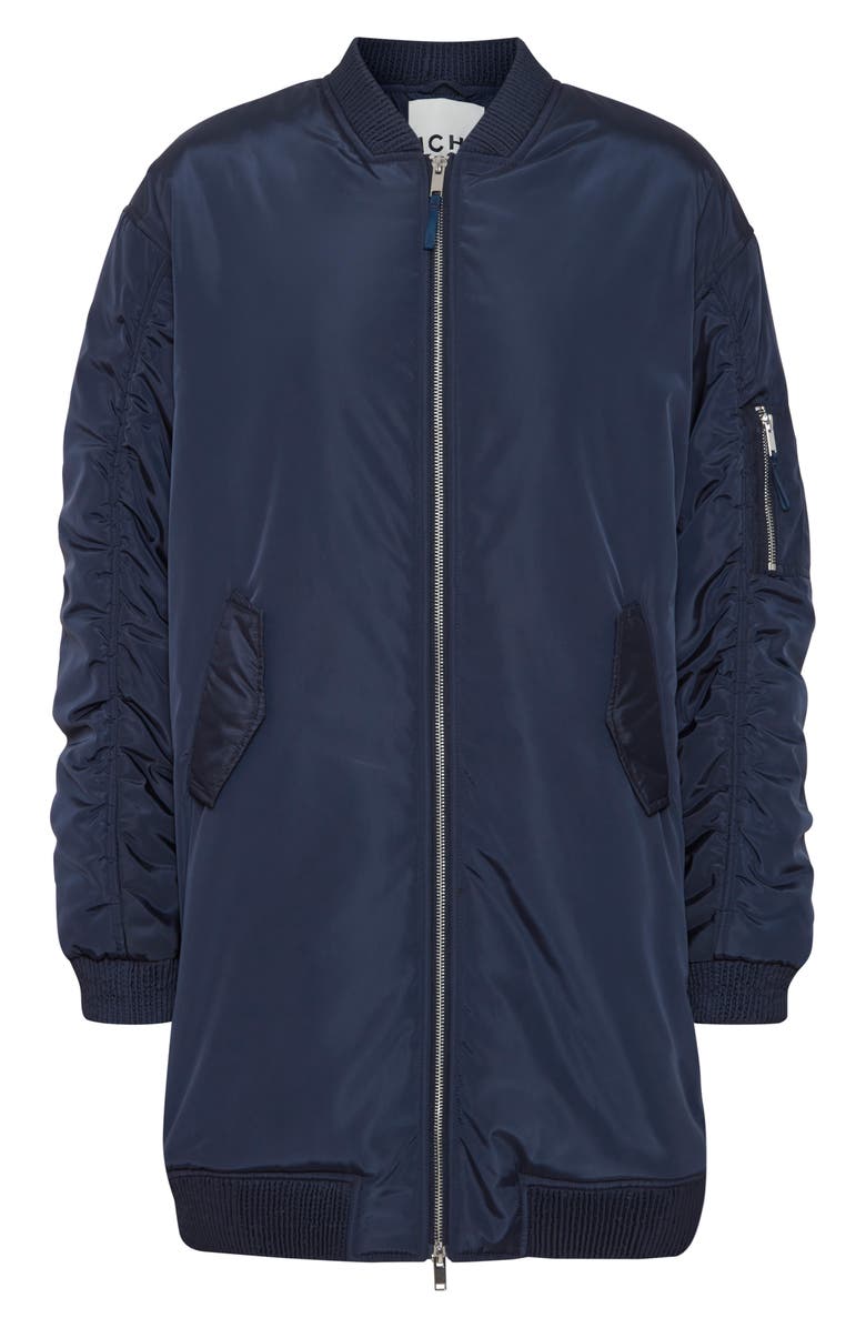 ICHI Oversize Ruched Sleeve Bomber Jacket, Main, color, Dark Navy