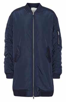 ICHI Oversize Ruched Sleeve Bomber Jacket