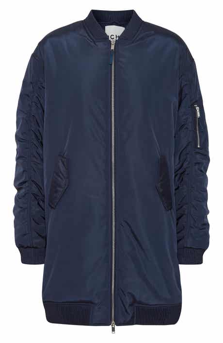 ICHI Oversize Ruched Sleeve Bomber Jacket