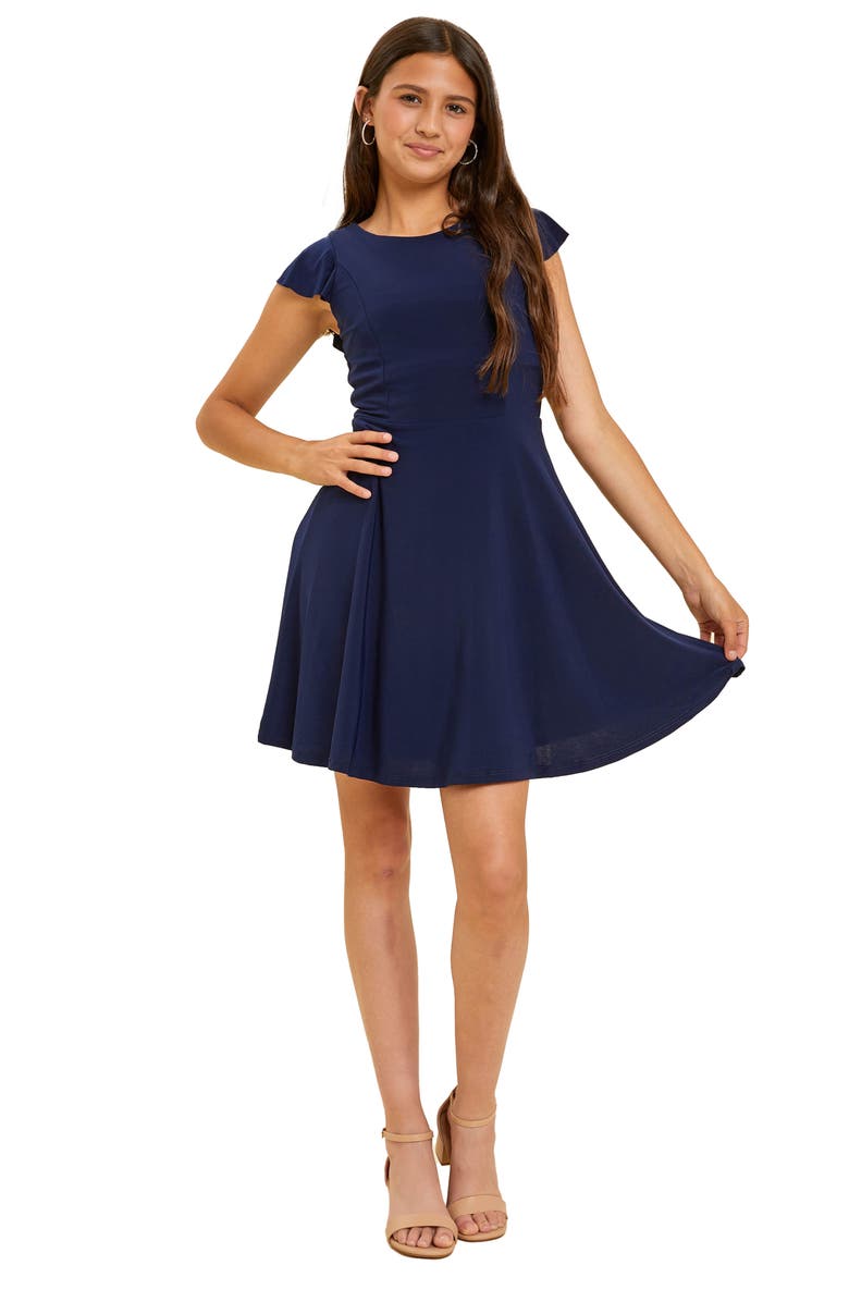 Un Deux Trois Kids' Flutter Sleeve Fit & Flare Dress, Main, color, 