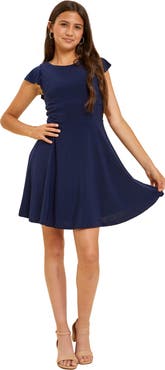 Un Deux Trois Kids' Flutter Sleeve Fit & Flare Dress