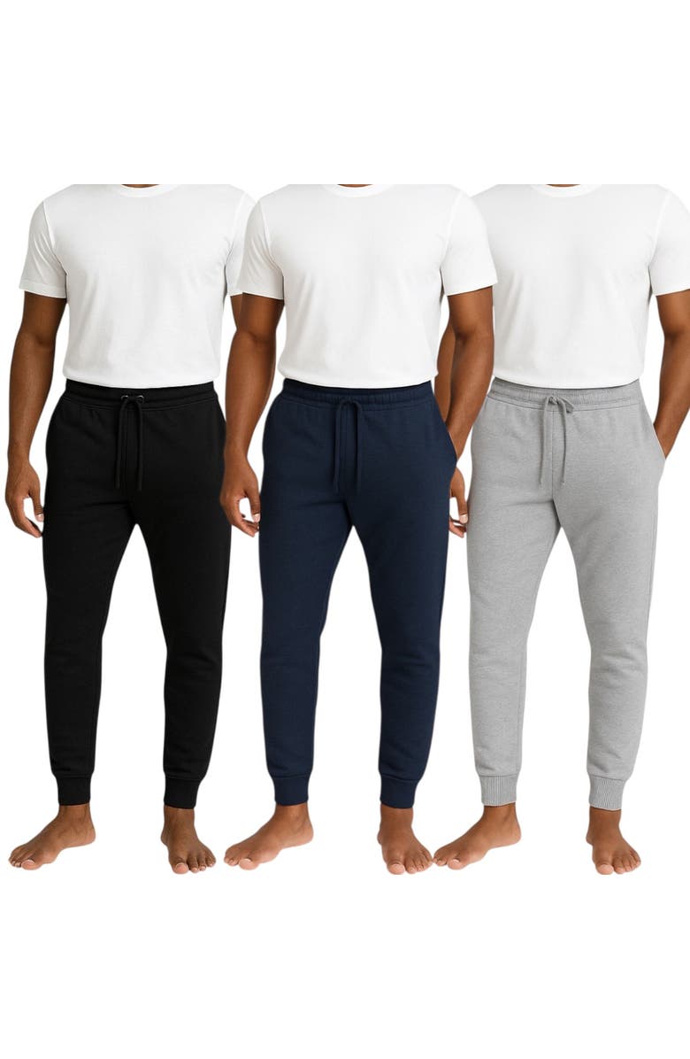 BenBen Men
s 3 Pack Ultra Soft Fleece Jogger Sweatpants, Alternate, color, Black/Navy/Grey