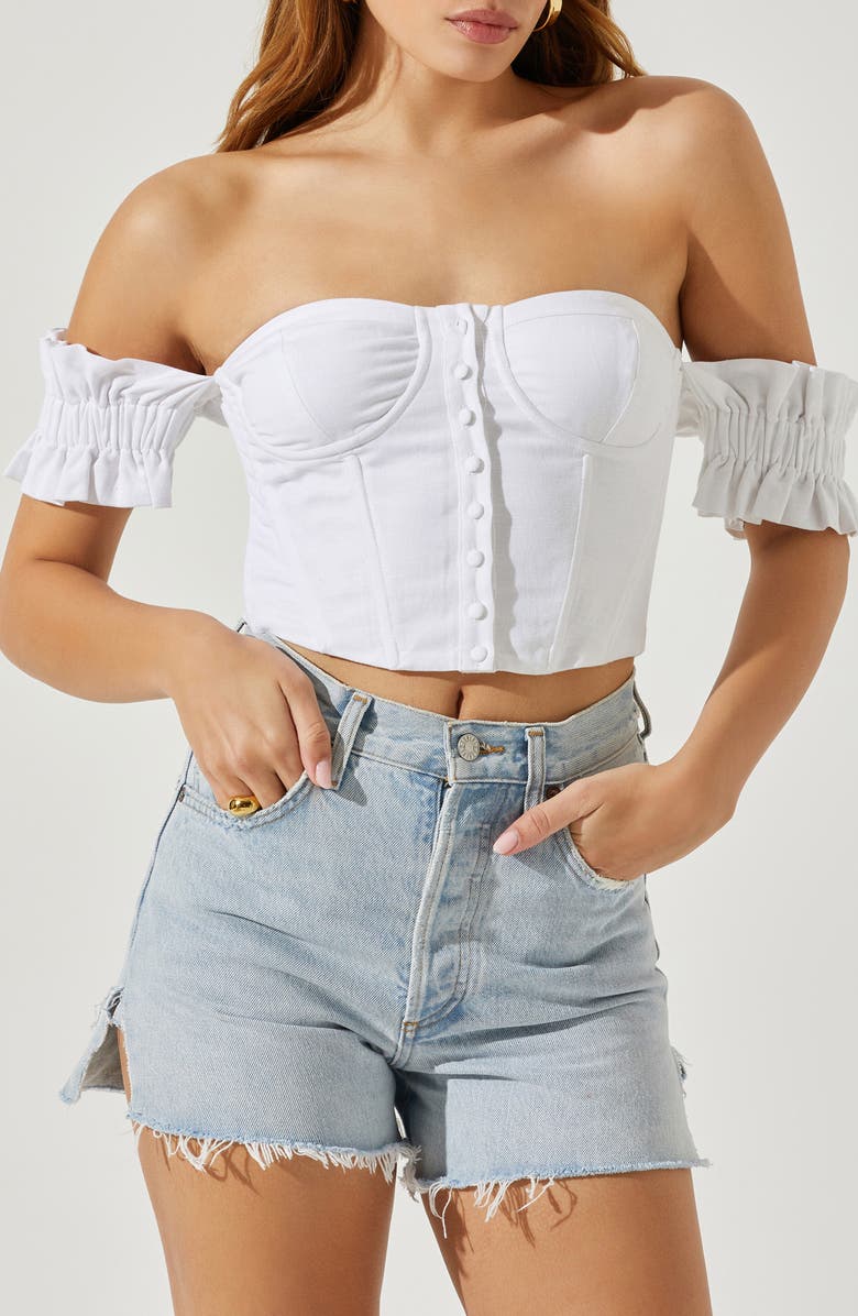 ASTR the Label Off the Shoulder Ruffle Sleeve Crop Top, Alternate, color, 