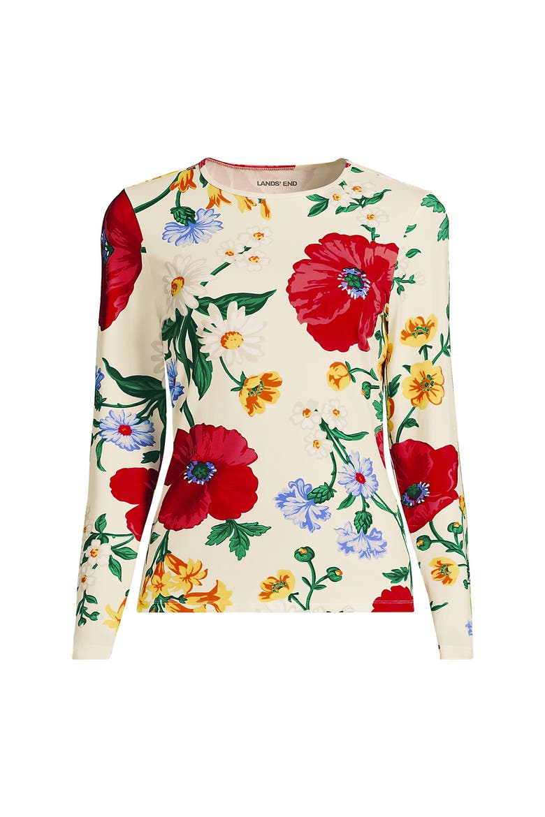 SunShade UPF 50 Long Sleeve Rash Guard Swim Tee, Alternate, color, Egret/Exploded Poppy Floral