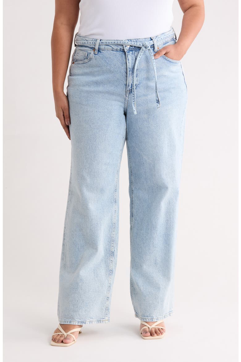 Wide Leg Belted Jeans, Main, color, LIGHT BLUE DENIM