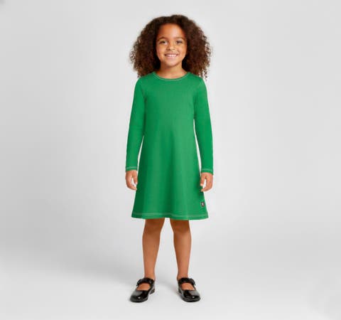 Girl's Soft 100% Cotton Baby Rib Long Sleeve Dress (Toddler/Kids)