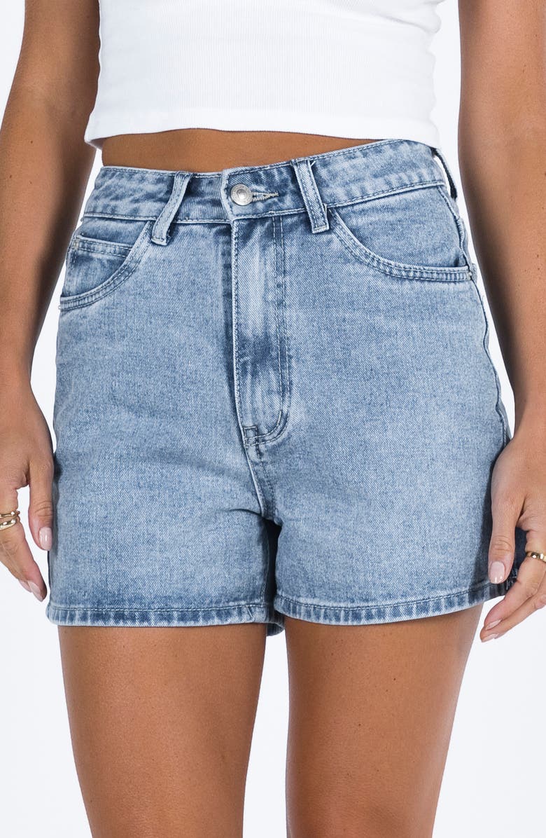 Princess Polly Tropicana High Waist Denim Shorts, Alternate, color, Blue