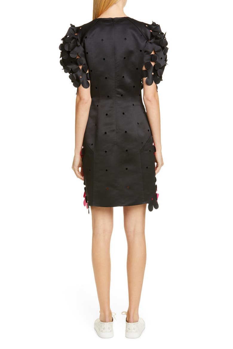 Laser Cut Floral Appliqué Dress, Alternate, color, BLACK/ FUCHSIA PINK