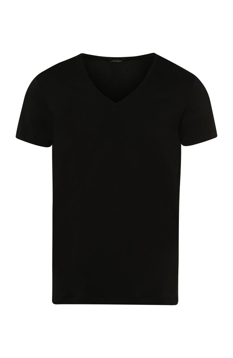Hanro Cotton Superior Fitted V-Neck Cotton T-Shirt, Main, color, Black