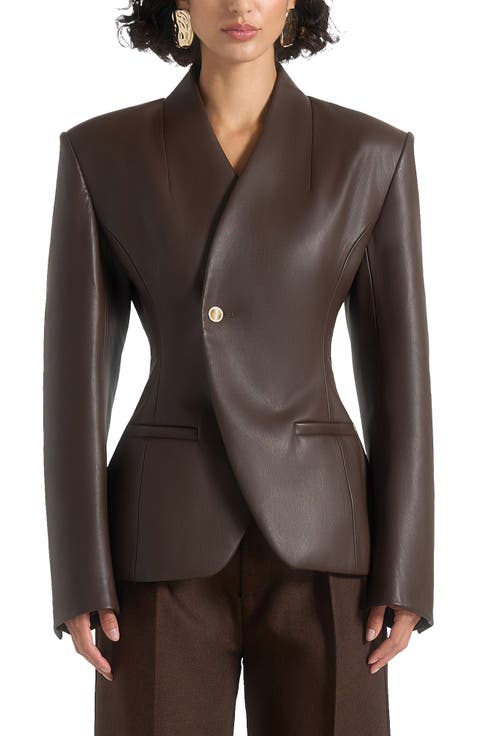 Ina Leather Cinched Waist Blazer