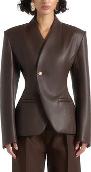 Manière De Voir Ina Leather Cinched Waist Blazer