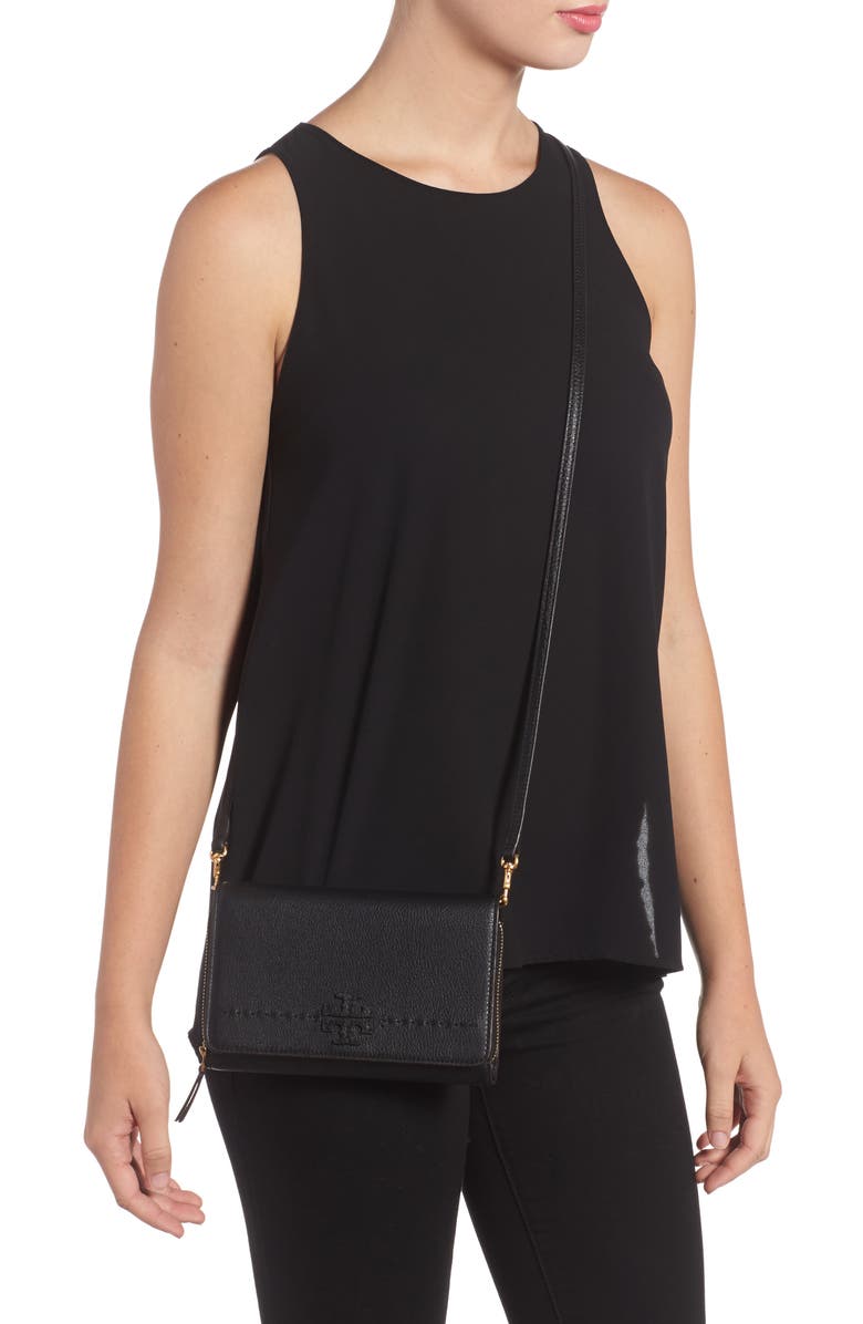 Tory Burch McGraw Leather Crossbody Wallet, Alternate, color,