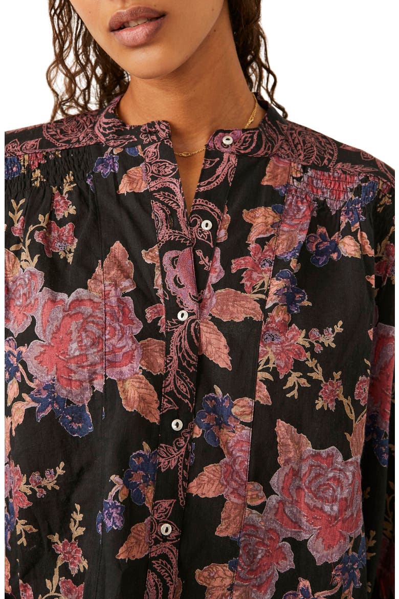 Maraya Floral Print Cotton Button-Up Blouse, Alternate, color, BLACK COMBO